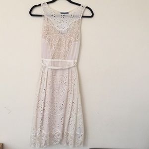 Lace and eyelet cream colored dress